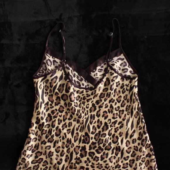 Baby Doll Brown Cheetah Print Slip/Lingerie Dress With Bow - Picture 2 of 5